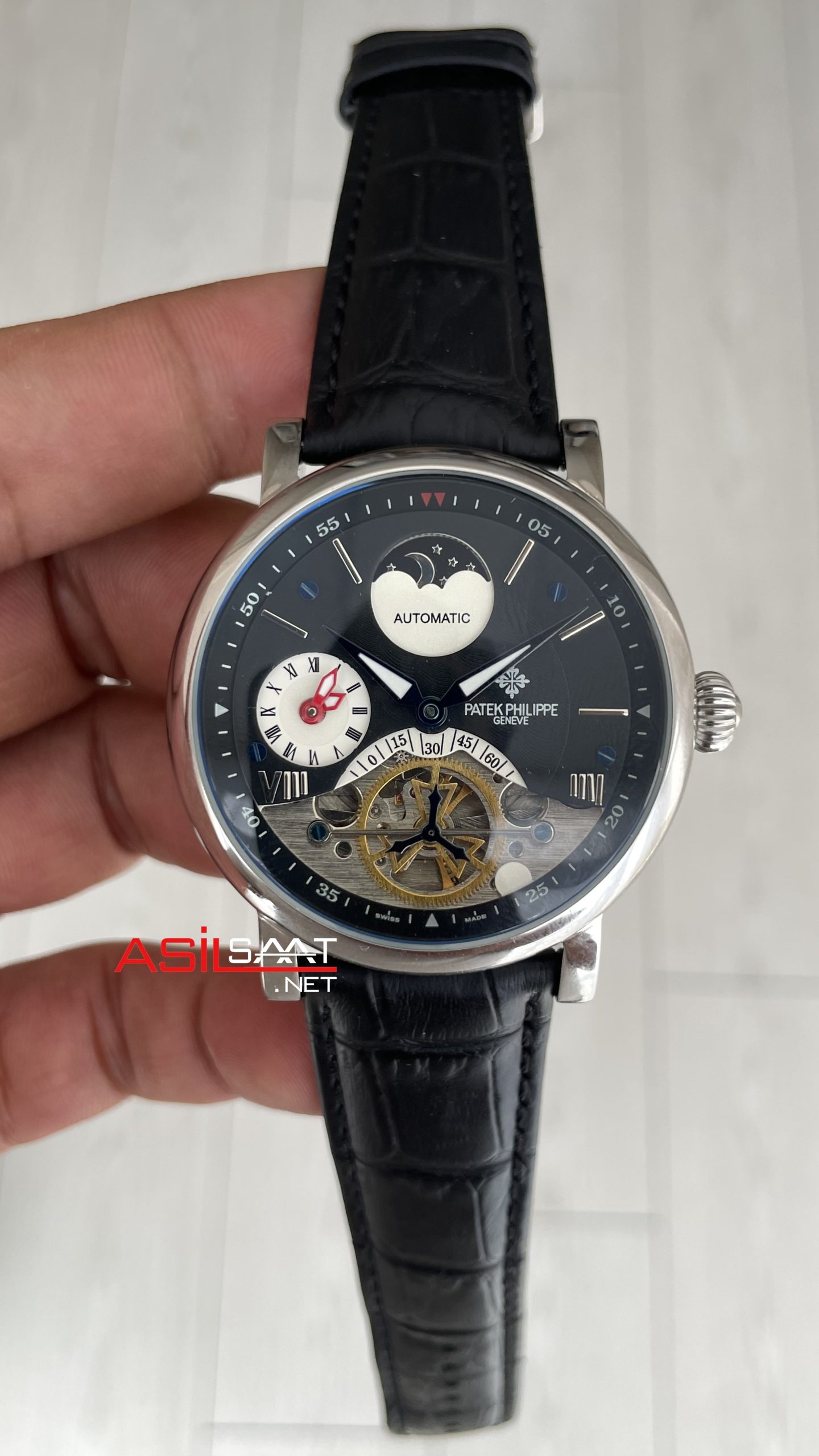 Patek Philippe Geneve Tourbillon Moonphase Siyah Kadran Silver 40mm
