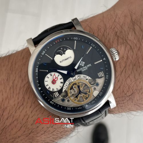 Patek Philippe Geneve Tourbillon Moonphase Siyah Kadran Silver 40mm