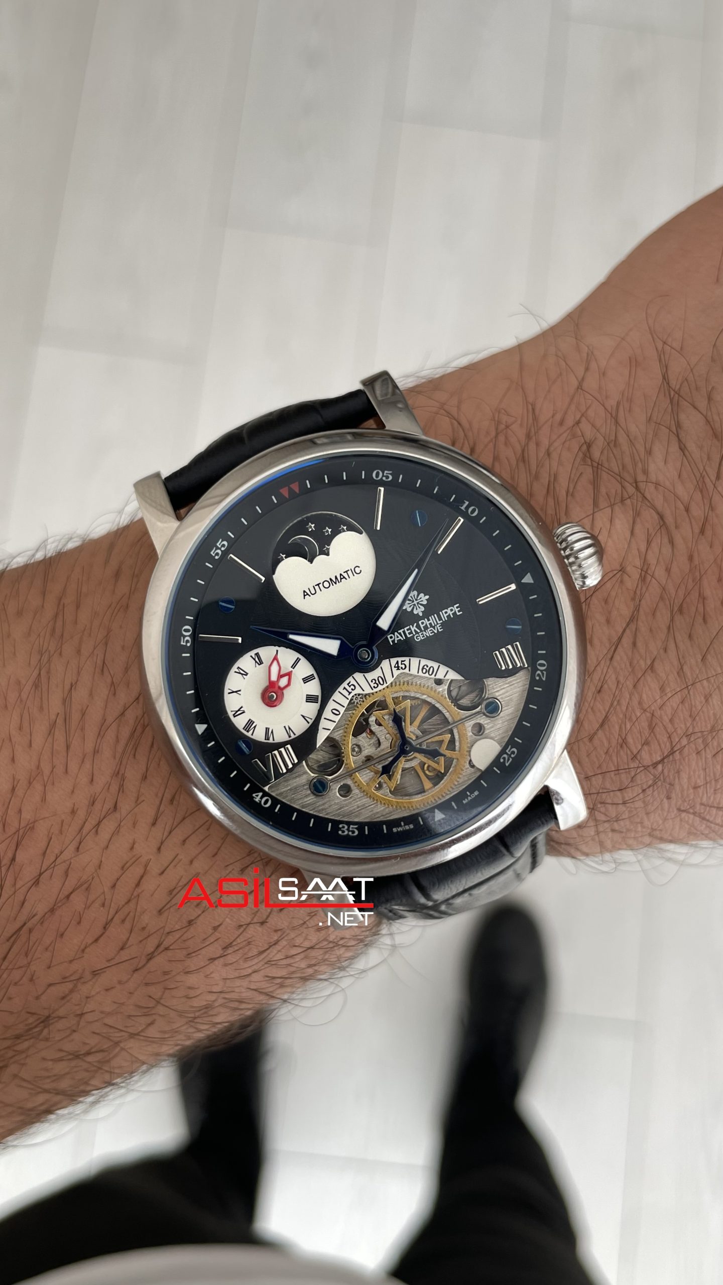 Patek Philippe Geneve Tourbillon Moonphase Siyah Kadran Silver 40mm