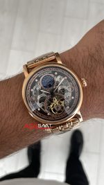 Patek Philippe Geneve Tourbillon Moonphase Skeleton Rosegold 42mm Replika Saat