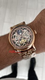 Patek Philippe Geneve Tourbillon Moonphase Skeleton Rosegold 42mm Replika Saat
