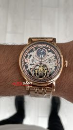 Patek Philippe Geneve Tourbillon Moonphase Skeleton Rosegold 42mm Replika Saat