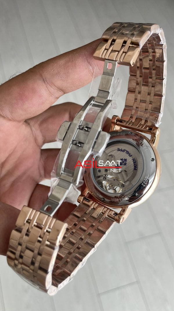 Patek Philippe Geneve Tourbillon Moonphase Skeleton Rosegold 42mm Replika Saat