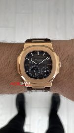 Patek Philippe Nautilus 5712 Moonphase Power Reserve Kahverengi 40mm Rosegold Brown Leather Strap PPF Factory Super Clone Swiss ETA Saat