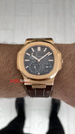 Patek Philippe Nautilus 5712 Moonphase Power Reserve Kahverengi 40mm Rosegold Brown Leather Strap PPF Factory Super Clone Swiss ETA Saat