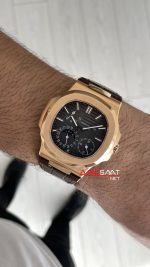 Patek Philippe Nautilus 5712 Moonphase Power Reserve Kahverengi 40mm Rosegold Brown Leather Strap PPF Factory Super Clone Swiss ETA Saat