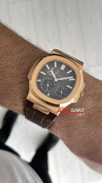 Patek Philippe Nautilus 5712 Moonphase Power Reserve Kahverengi 40mm Rosegold Brown Leather Strap PPF Factory Super Clone Swiss ETA Saat