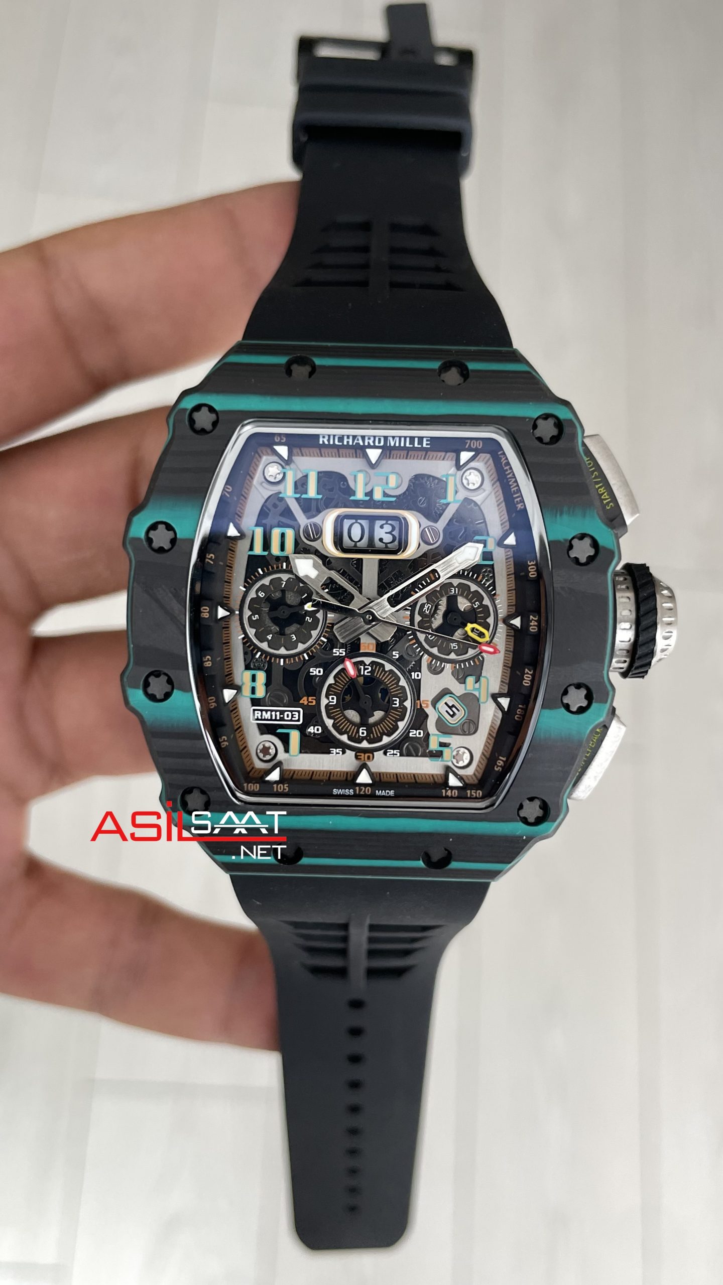 Richard Mille RM 011 Ultimate Edition Torquoise TPT Skeleton Flyback Chronograph Carbon & Titanium Richard Mille RM 011 Ultimate Edition Torquoise TPT Skeleton Flyback Chronograph Carbon & Titanium