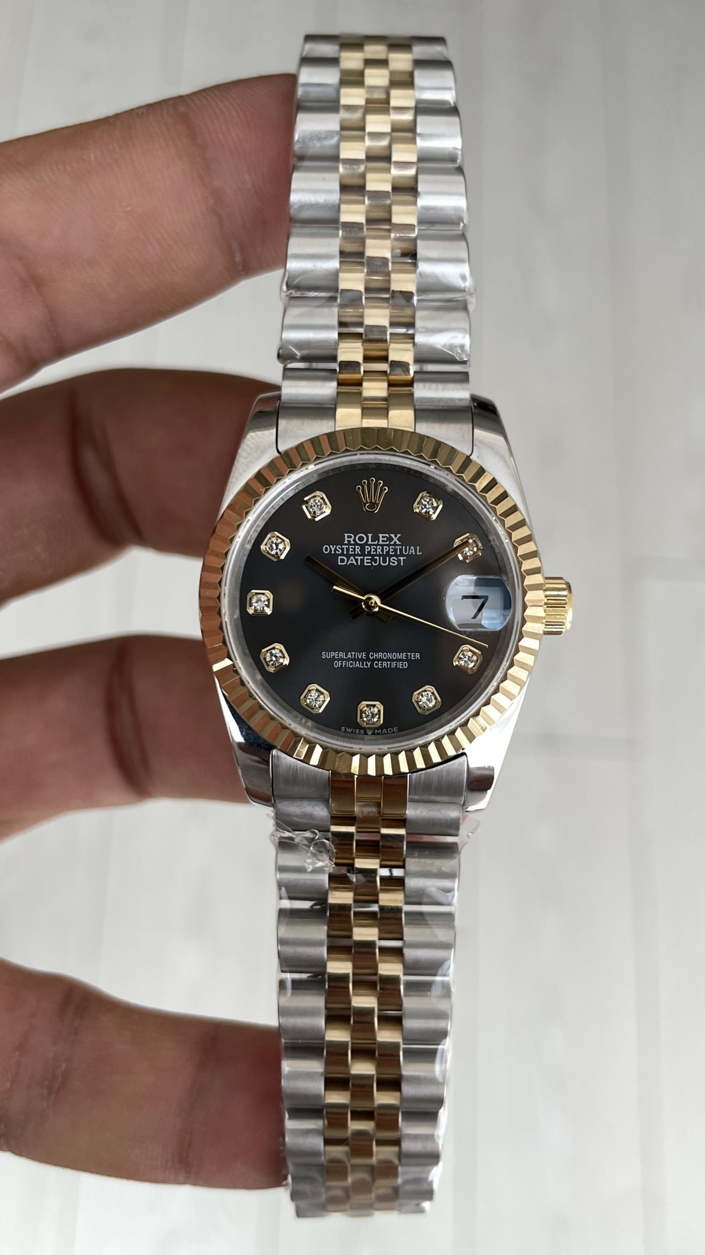 Rolex Datejust Gri Taşlı 278273 Jubilee 31mm Black Diamond Dial Lady Two Tone Gold Kadın Saati