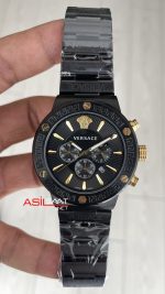 Versace Greca Black PVD Chronograph Siyah Kadran 43mm Replika Saat