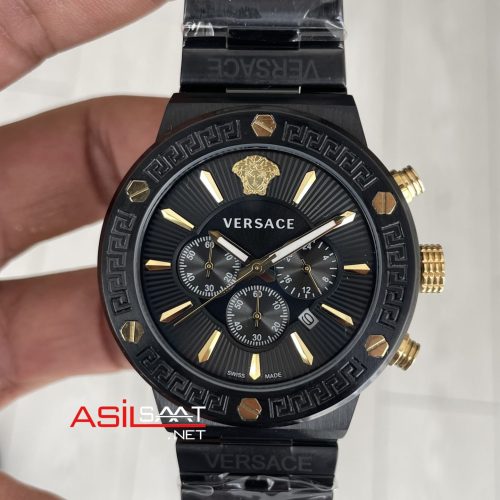 Versace Greca Black PVD Chronograph Siyah Kadran 43mm Replika Saat