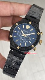 Versace Greca Black PVD Chronograph Siyah Kadran 43mm Replika Saat