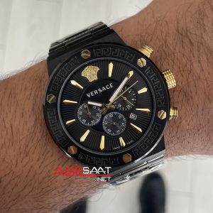 Versace Greca Black PVD Chronograph Siyah Kadran 43mm Replika Saat