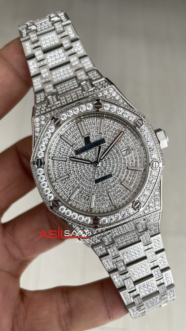 Audemars Piguet Royal Oak 15400ST Diamond 41mm Silver Replika Saat Audemars Piguet Royal Oak 15400ST Diamond 41mm Silver Replika Saat
