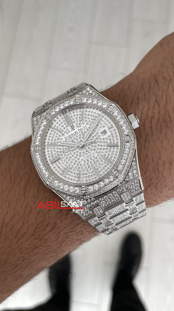 Audemars Piguet Royal Oak 15400ST Diamond 41mm Silver Replika Saat Audemars Piguet Royal Oak 15400ST Diamond 41mm Silver Replika Saat