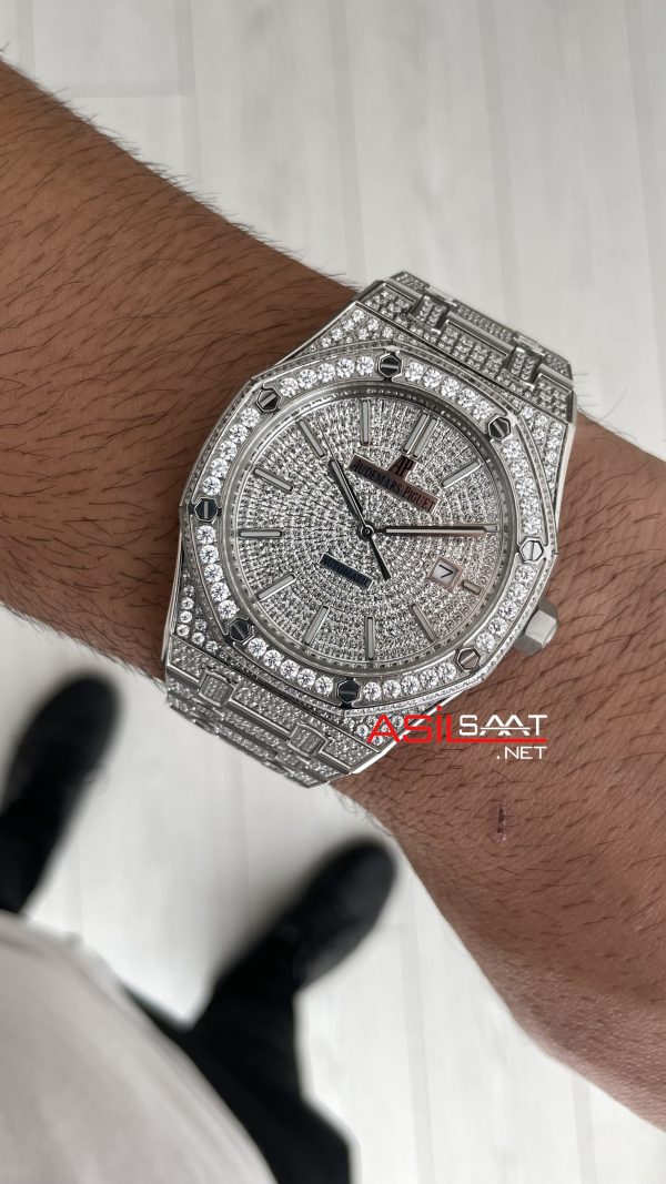 Audemars Piguet Royal Oak 15400ST Diamond 41mm Silver Replika Saat Audemars Piguet Royal Oak 15400ST Diamond 41mm Silver Replika Saat