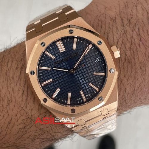 Audemars Piguet Royal Oak 15510 Mavi Kadran Rose Gold 50th Anniversary 41mm ZF Factory Swiss ETA Saat