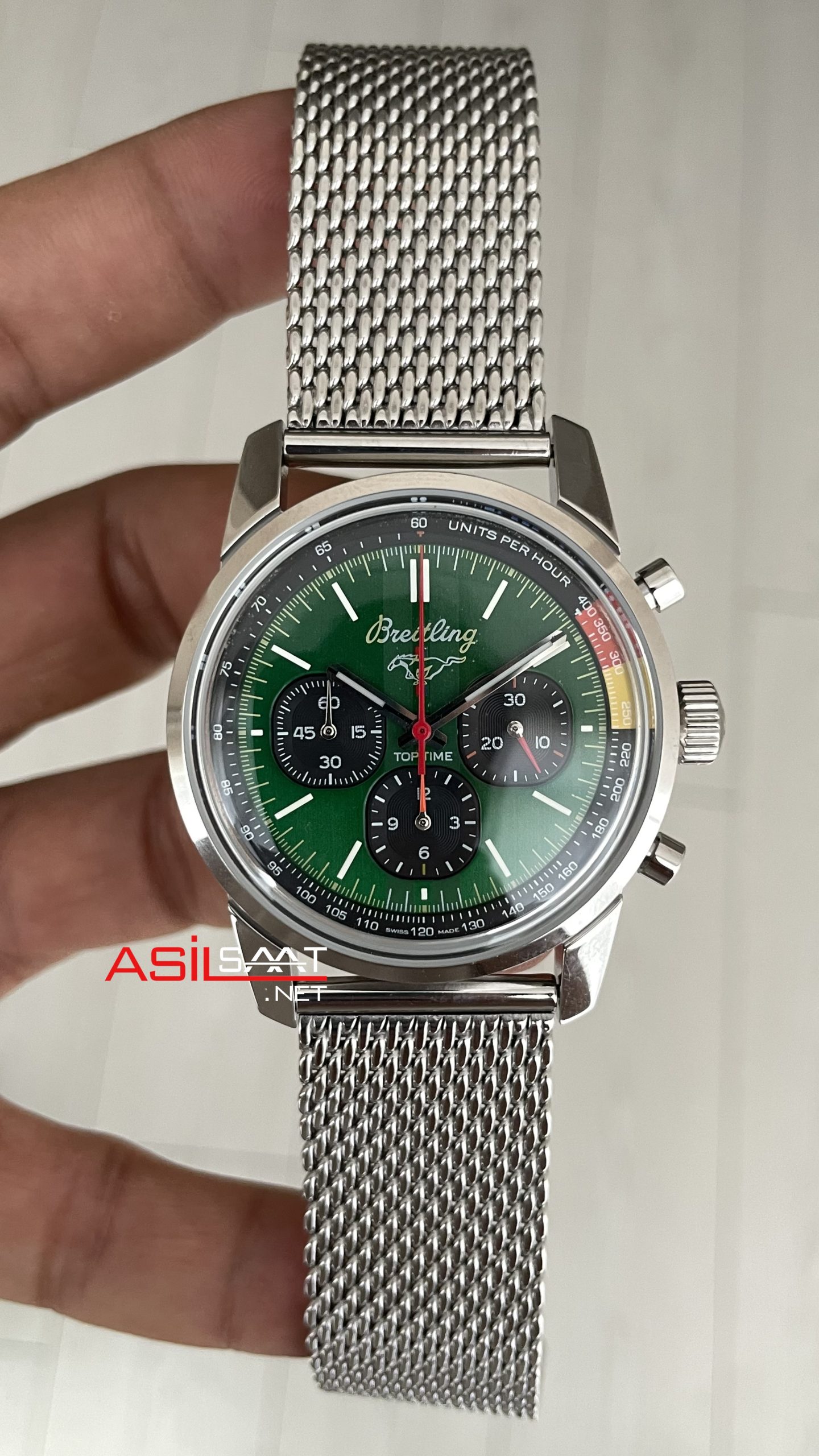 Breitling Ford Mustang Top Time B01 Yeşil Kadran AB017 Silver 41mm Replika Saat Breitling Ford Mustang Top Time B01 Yeşil Kadran AB017 Silver 41mm Replika Saat
