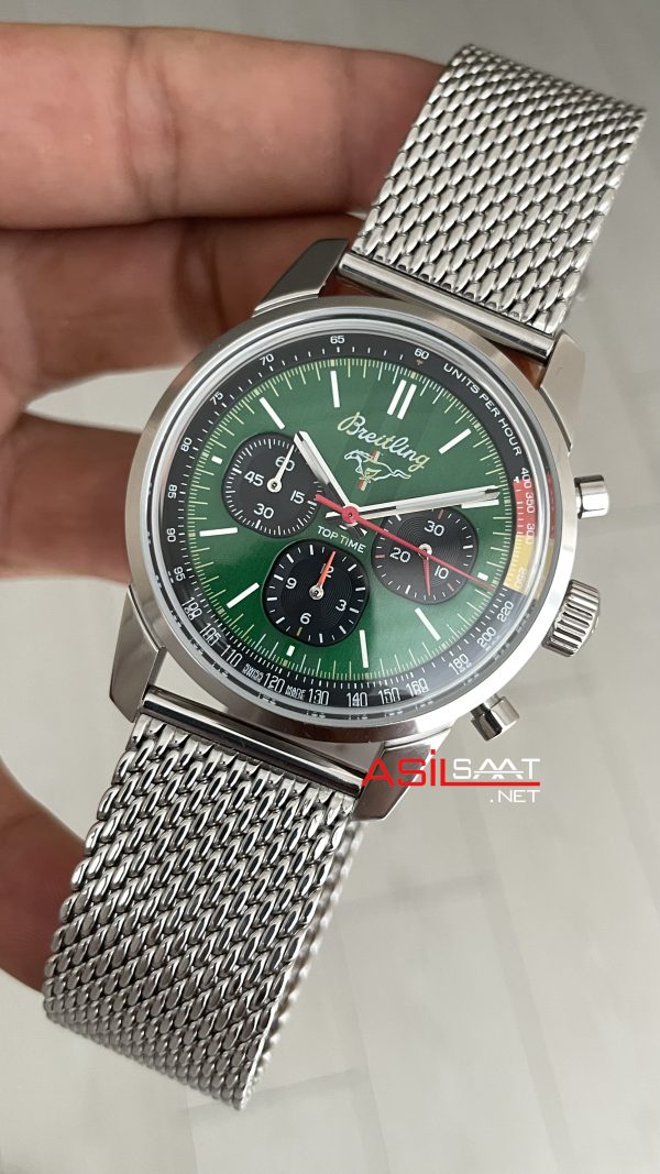 Breitling Ford Mustang Top Time B01 Yeşil Kadran AB017 Silver 41mm Replika Saat Breitling Ford Mustang Top Time B01 Yeşil Kadran AB017 Silver 41mm Replika Saat