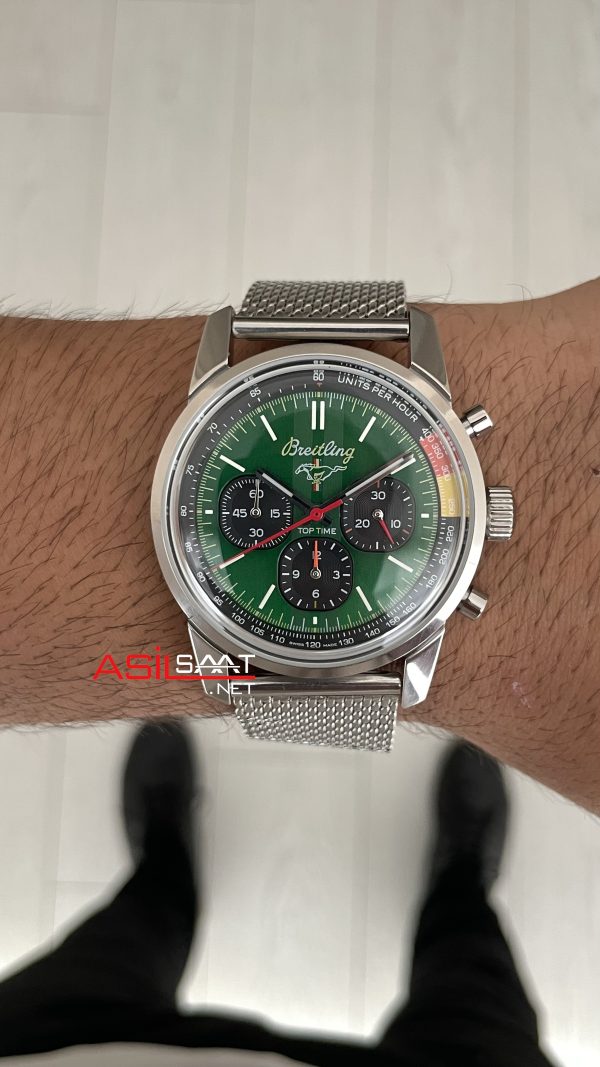 Breitling Ford Mustang Top Time B01 Yeşil Kadran AB017 Silver 41mm Replika Saat Breitling Ford Mustang Top Time B01 Yeşil Kadran AB017 Silver 41mm Replika Saat