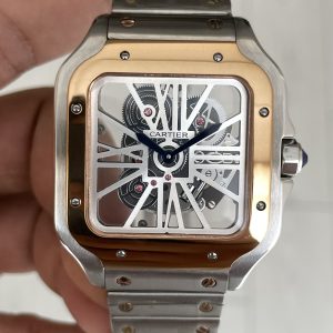 Cartier Santos WHSA0019 Skeleton Large 40mm Silver Rosegold Replika Saat