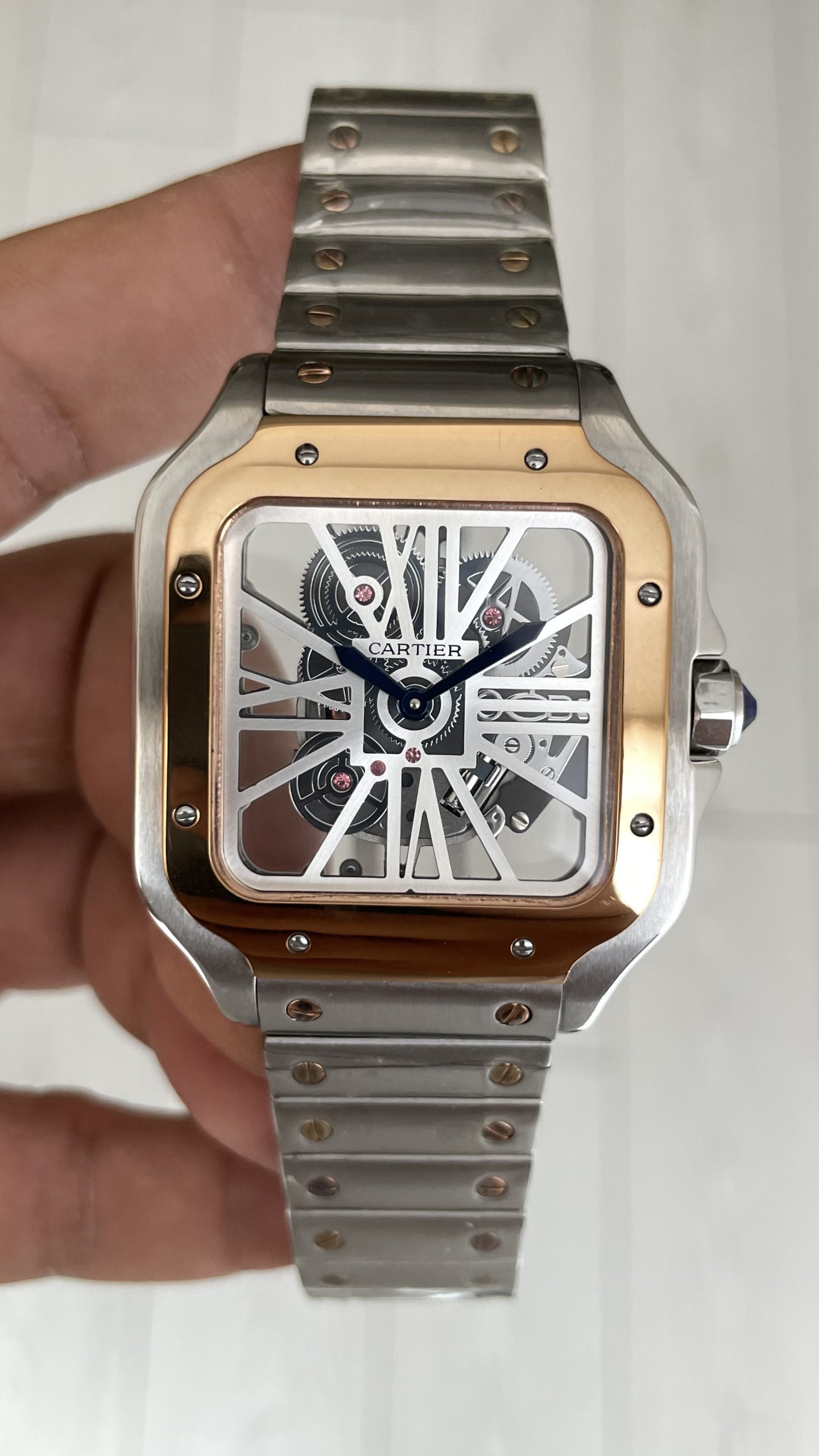 Cartier Santos WHSA0019 Skeleton Large 40mm Silver Rosegold Replika Saat