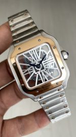 Cartier Santos WHSA0019 Skeleton Large 40mm Silver Rosegold Replika Saat
