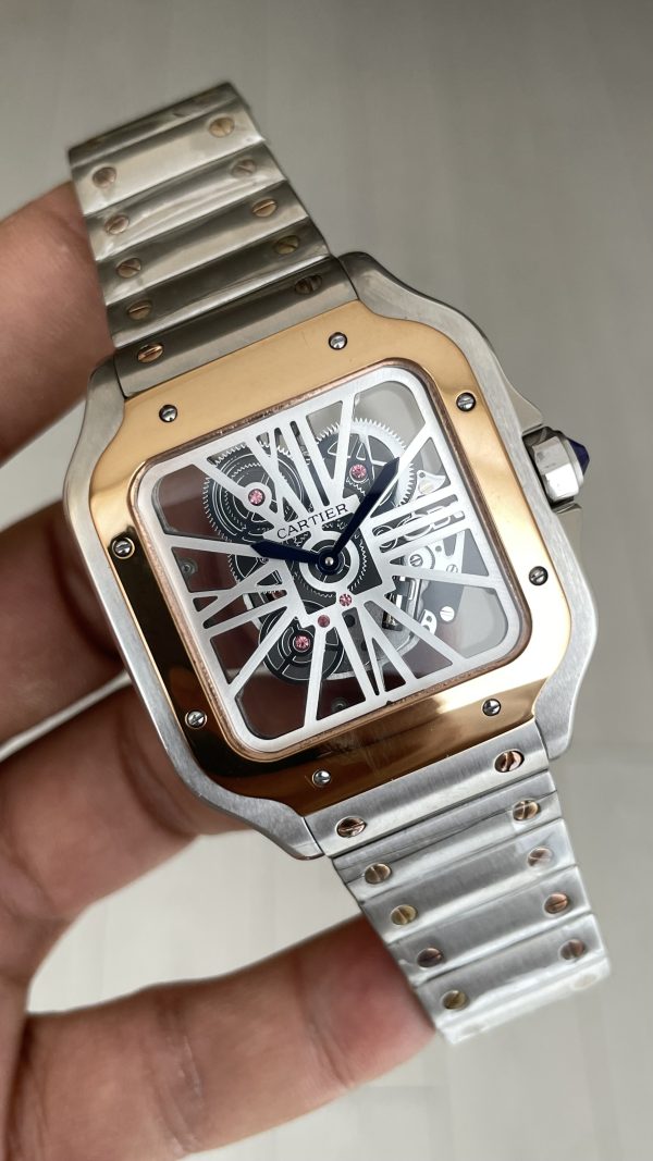 Cartier Santos WHSA0019 Skeleton Large 40mm Silver Rosegold Replika Saat Cartier Santos WHSA0019 Skeleton Large 40mm Silver Rosegold Replika Saat