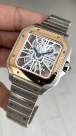 Cartier Santos WHSA0019 Skeleton Large 40mm Silver Rosegold Replika Saat