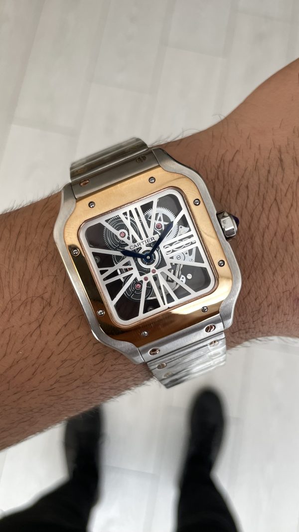Cartier Santos WHSA0019 Skeleton Large 40mm Silver Rosegold Replika Saat Cartier Santos WHSA0019 Skeleton Large 40mm Silver Rosegold Replika Saat