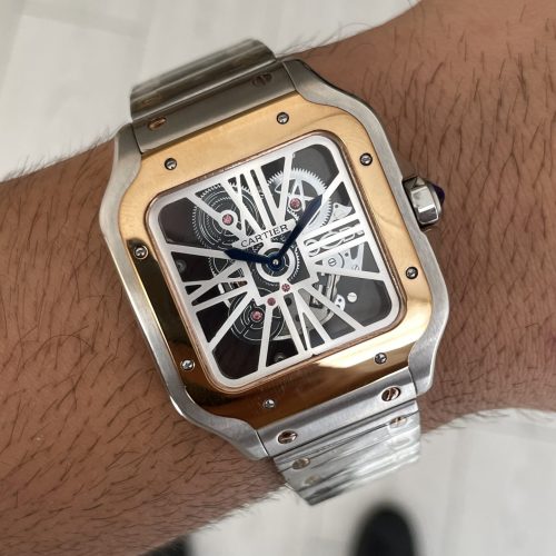 Cartier Santos WHSA0019 Skeleton Large 40mm Silver Rosegold Replika Saat