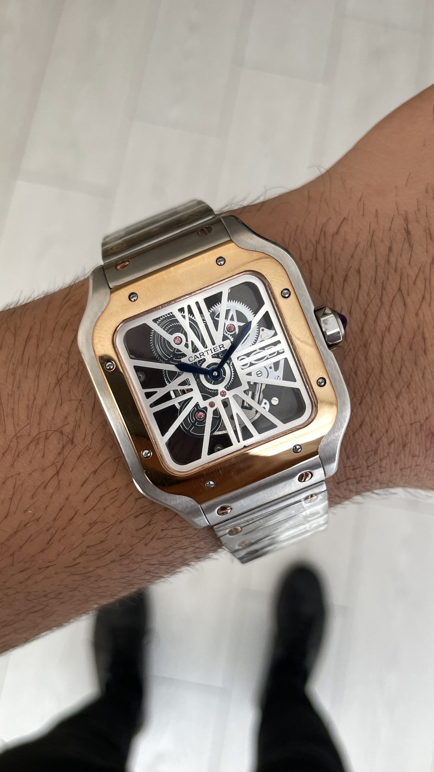 Cartier Santos WHSA0019 Skeleton Large 40mm Silver Rosegold Replika Saat