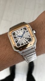 Cartier Santos WHSA0019 Skeleton Large 40mm Silver Rosegold Replika Saat