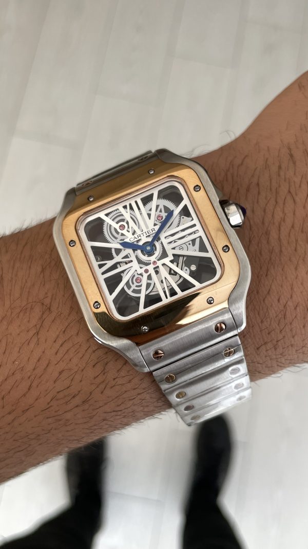 Cartier Santos WHSA0019 Skeleton Large 40mm Silver Rosegold Replika Saat Cartier Santos WHSA0019 Skeleton Large 40mm Silver Rosegold Replika Saat