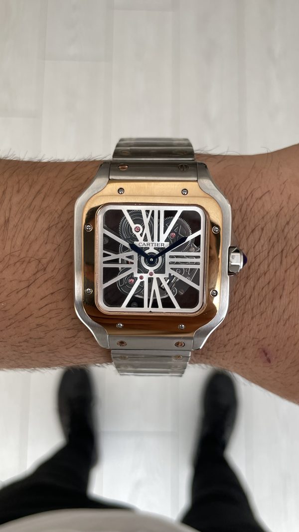 Cartier Santos WHSA0019 Skeleton Large 40mm Silver Rosegold Replika Saat Cartier Santos WHSA0019 Skeleton Large 40mm Silver Rosegold Replika Saat