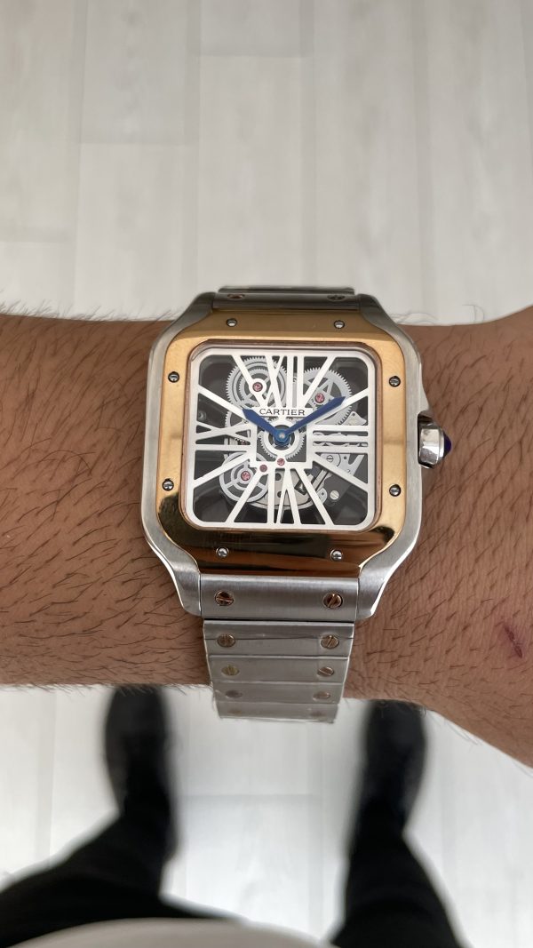 Cartier Santos WHSA0019 Skeleton Large 40mm Silver Rosegold Replika Saat Cartier Santos WHSA0019 Skeleton Large 40mm Silver Rosegold Replika Saat