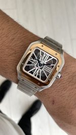 Cartier Santos WHSA0019 Skeleton Large 40mm Silver Rosegold Replika Saat
