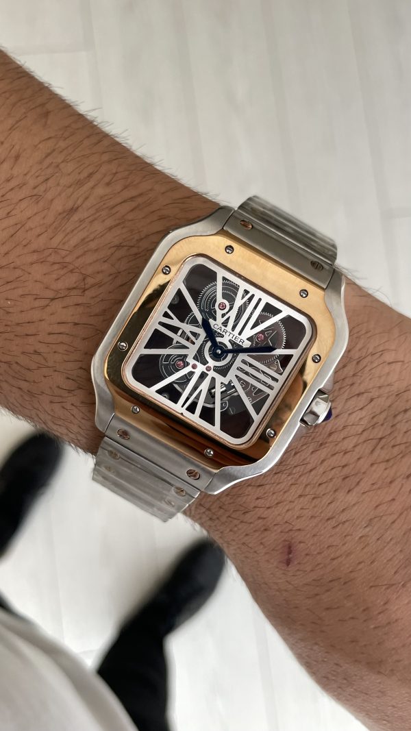Cartier Santos WHSA0019 Skeleton Large 40mm Silver Rosegold Replika Saat Cartier Santos WHSA0019 Skeleton Large 40mm Silver Rosegold Replika Saat