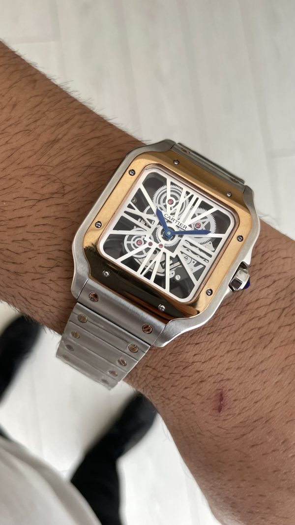 Cartier Santos WHSA0019 Skeleton Large 40mm Silver Rosegold Replika Saat Cartier Santos WHSA0019 Skeleton Large 40mm Silver Rosegold Replika Saat