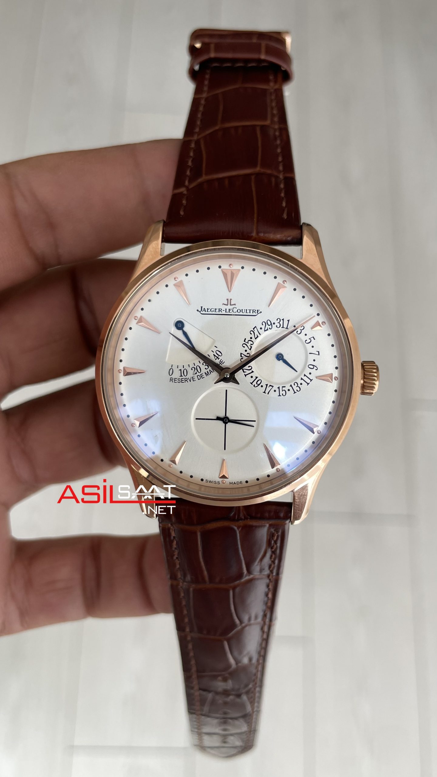 Jaeger-LeCoultre Master Ultra Thin Réserve de Marche Rosegold 40mm Beyaz Kadran Replika Saat