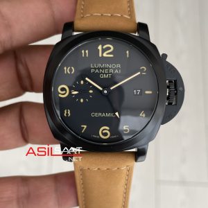 Panerai Luminor Ceramica GMT Power Reserve PAM00441 Kahverengi 44mm Black PVD Replika Saat