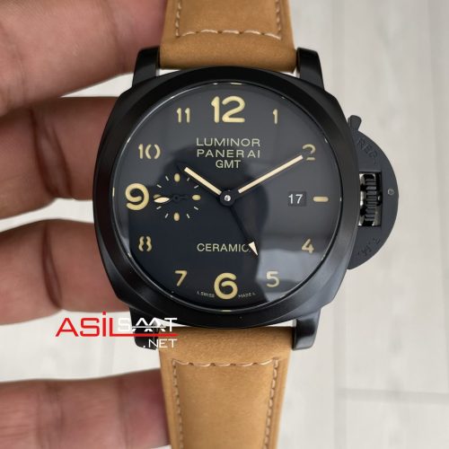 Panerai Luminor Ceramica GMT Power Reserve PAM00441 Kahverengi 44mm Black PVD Replika Saat