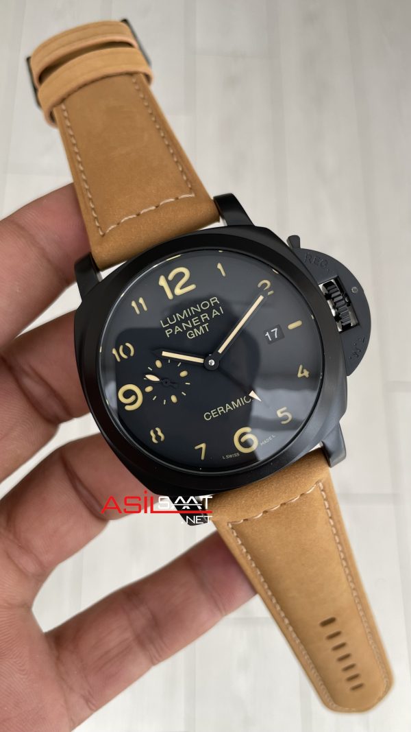 Panerai Luminor Ceramica GMT Power Reserve PAM00441 Kahverengi 44mm Black PVD Replika Saat