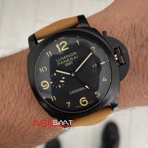 Panerai Luminor Ceramica GMT Power Reserve PAM00441 Kahverengi 44mm Black PVD Replika Saat
