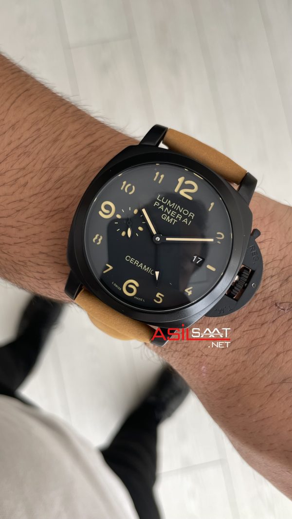 Panerai Luminor Ceramica GMT Power Reserve PAM00441 Kahverengi 44mm Black PVD Replika Saat