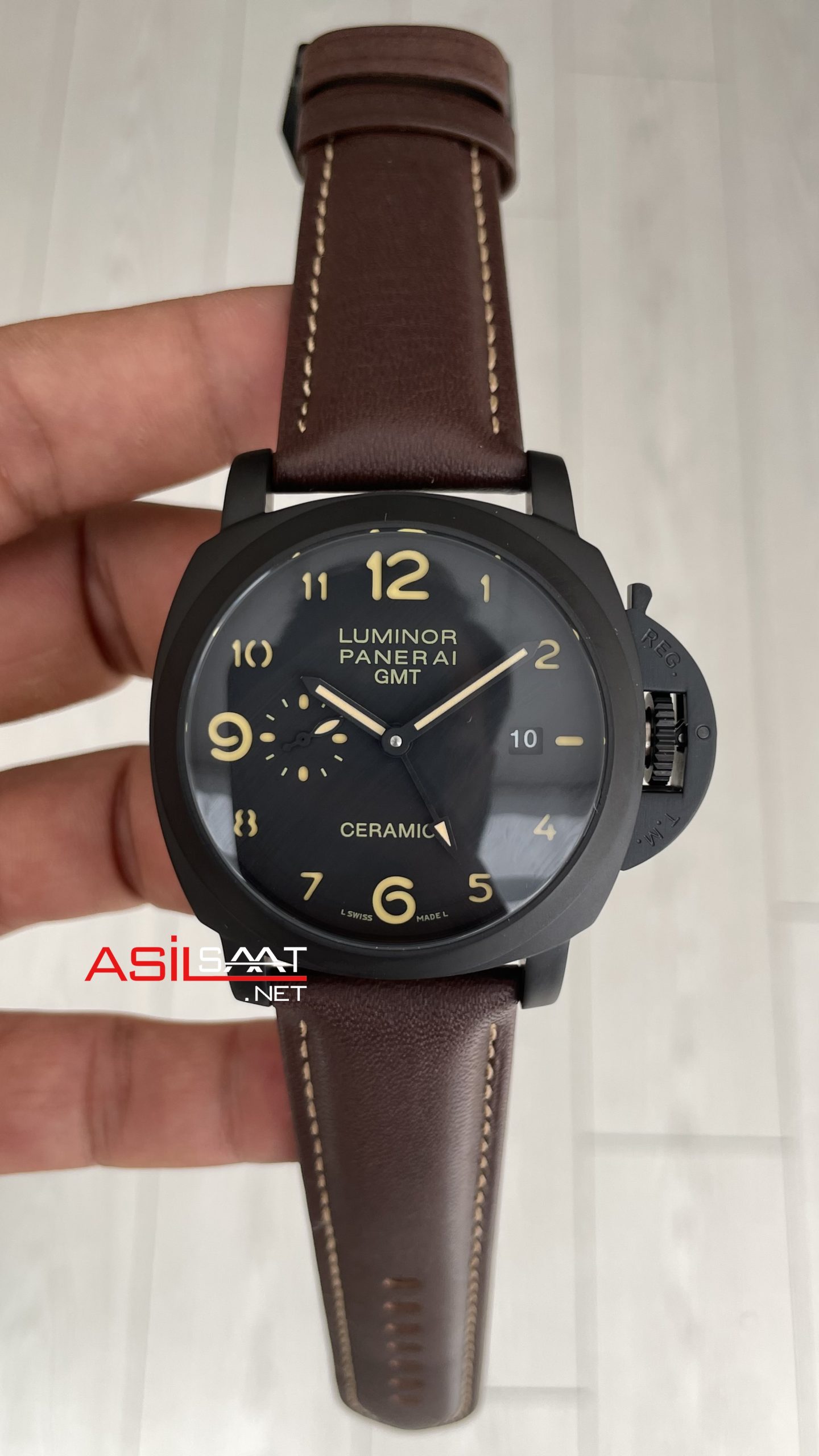 Panerai Luminor Ceramica GMT Power Reserve PAM00441 Kahverengi 44mm Black Replika Saat