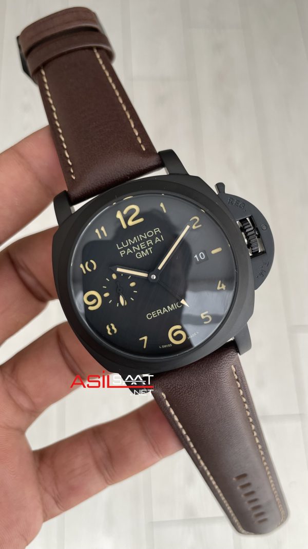 Panerai Luminor Ceramica GMT Power Reserve PAM00441 Kahverengi 44mm Black Replika Saat Panerai Luminor Ceramica GMT Power Reserve PAM00441 Kahverengi 44mm Black Replika Saat