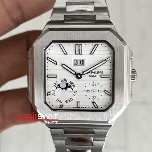 Patek Philippe Cubitus 5822P Date Day Moon Phase 45mm Silver Beyaz Kadran