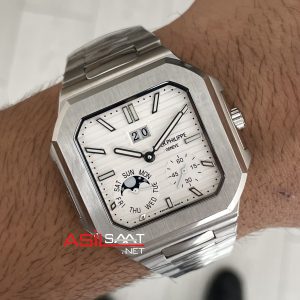 Patek Philippe Cubitus 5822P Date Day Moon Phase 45mm Silver Beyaz Kadran