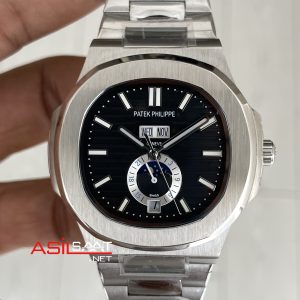 Patek Philippe Nautilus 5726 Annual Calendar Moonphase Silver Siyah Kadran Replika Saat